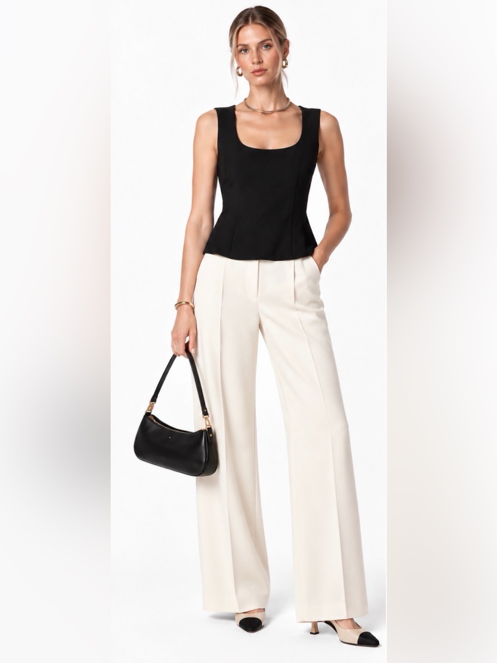 J.Crew Wide scoopneck tank top in city crepe in black